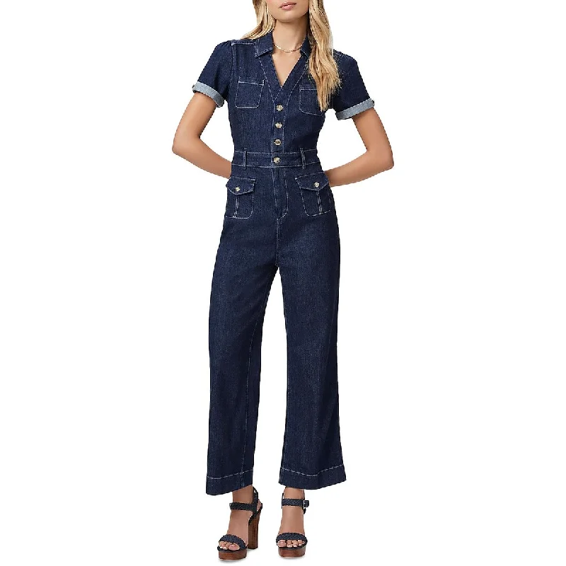 Darla Womens Denim Cuff Sleeve Jumpsuit