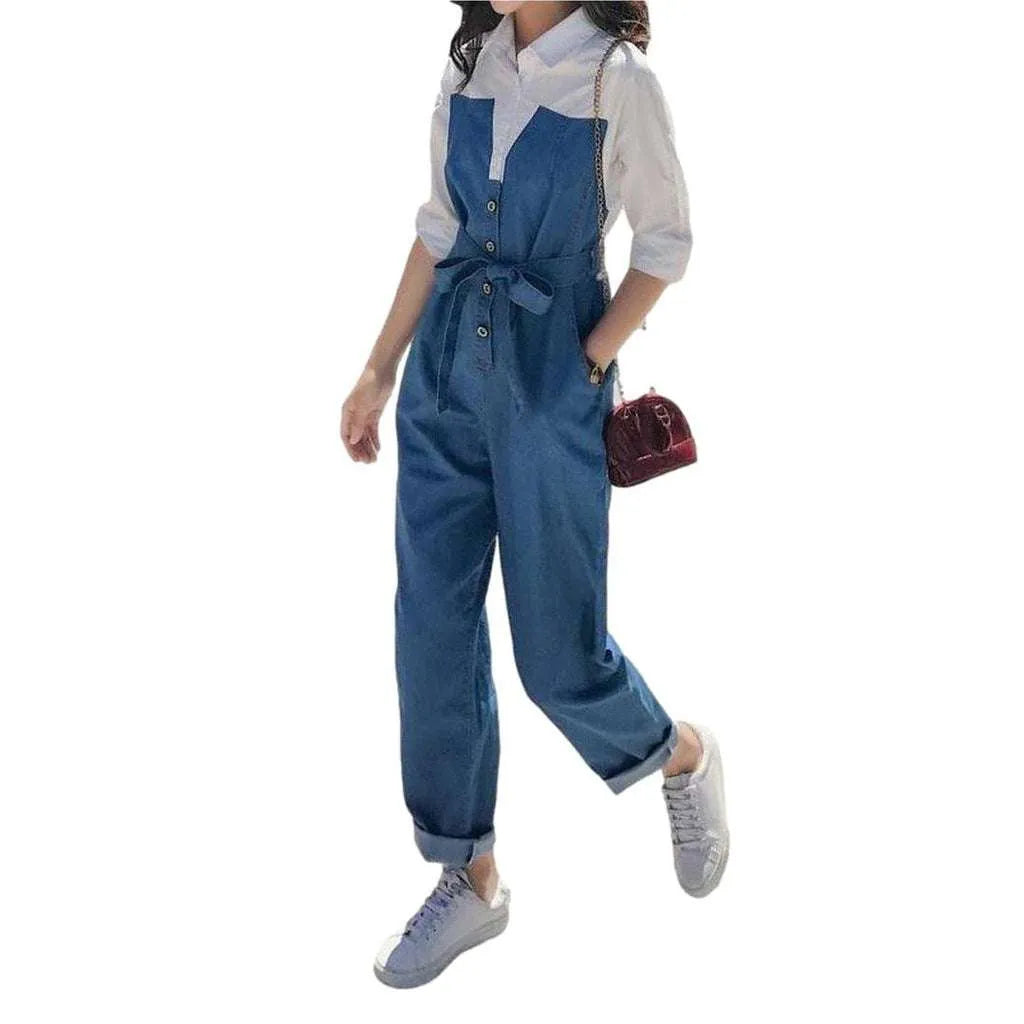 Loose medium wash denim jumpsuit for ladies