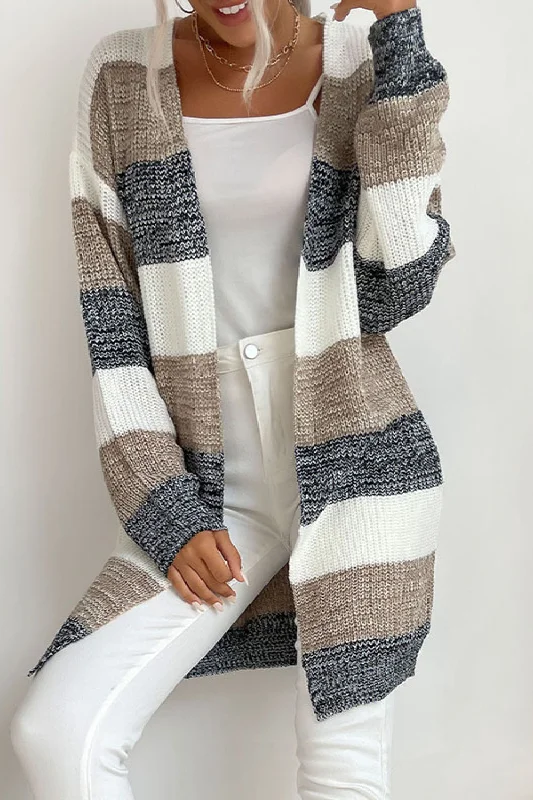 Neutral Celebration Striped Long Sleeve Duster Cardigan