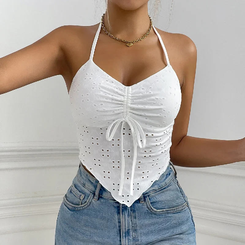 Trendy Halter Strap Vest Women's Sexy Slim Fit Drawstring Irregular Spaghetti-strap Top