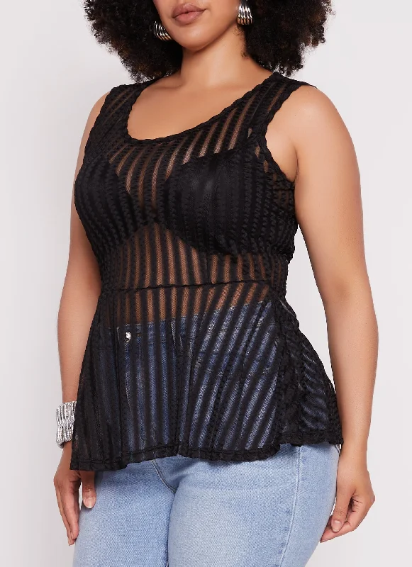 Plus Size Shadow Stripe Peplum Tank Top