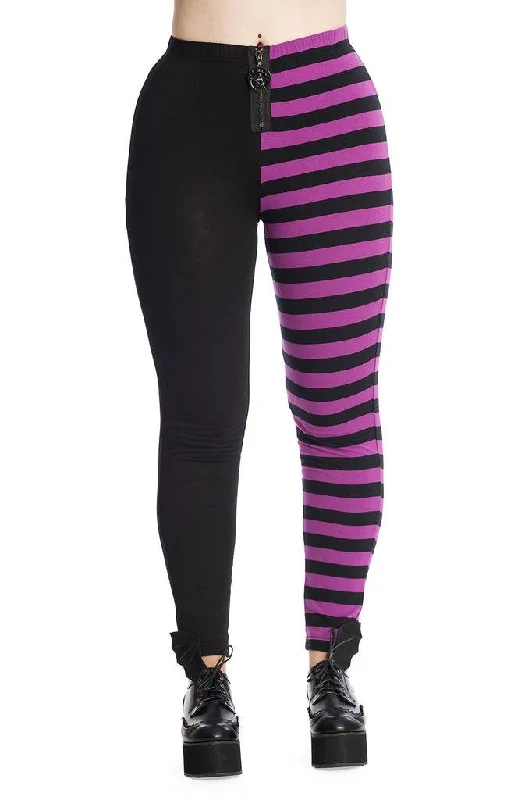 Half Black Half Stripes Leggings