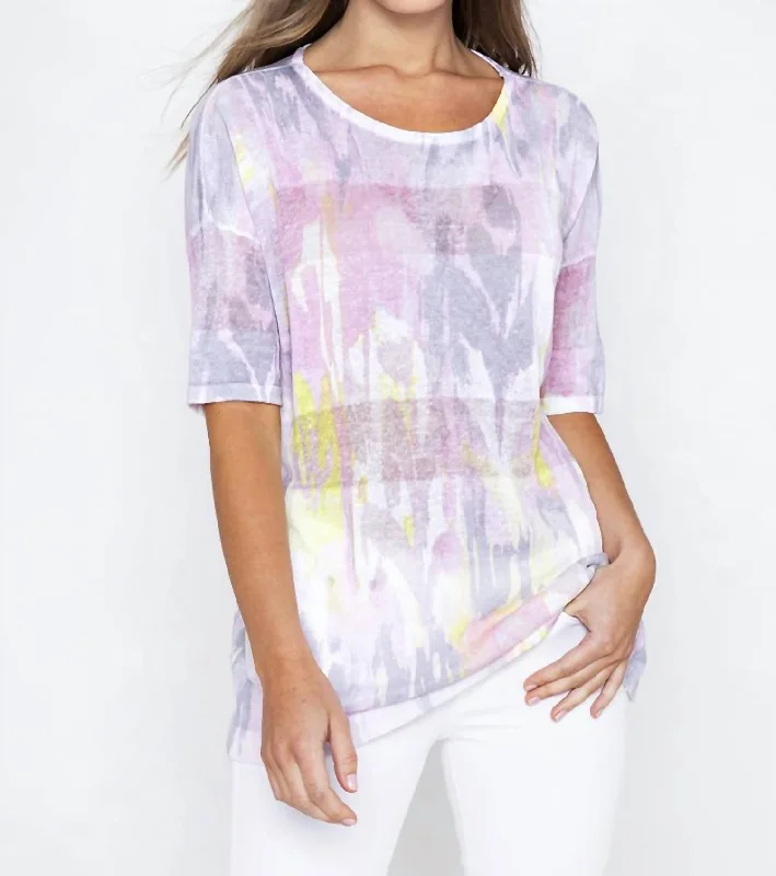 Ikat Easy Pullover Tee In Bloom Multi