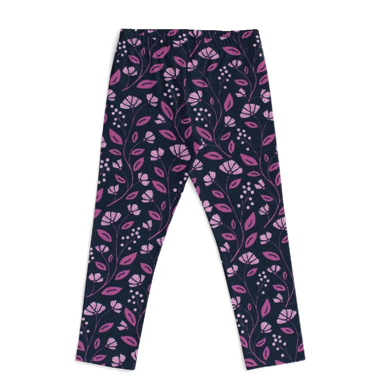 Leggings - Flower Vines Night Sky & Orchid