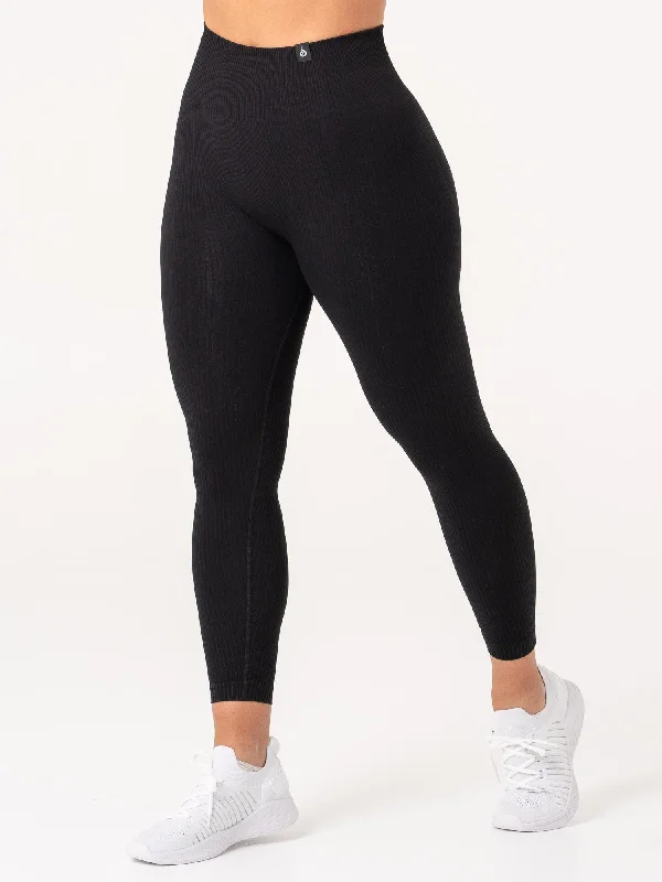 Rib Scrunch Seamless Leggings - Black