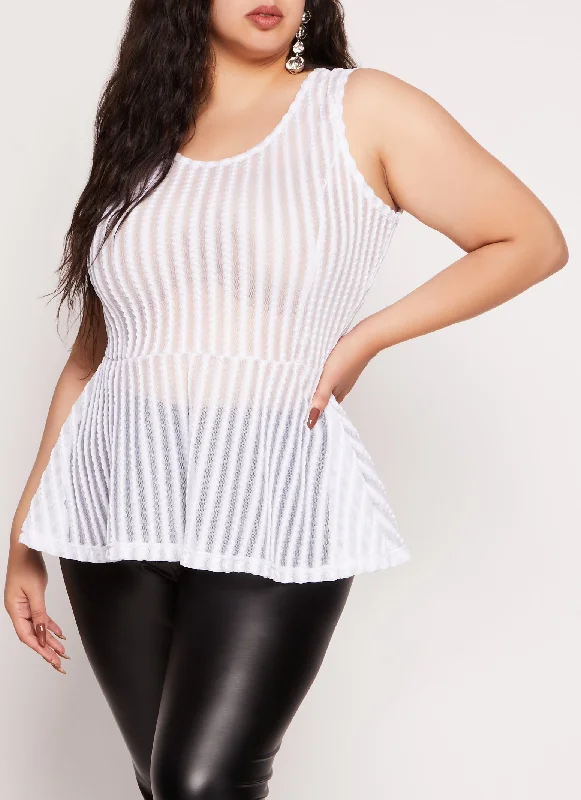 Plus Size Shadow Stripe Peplum Tank Top