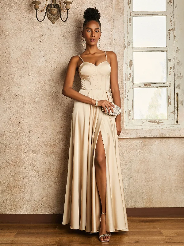 A-line Floor-length Dress with Lace-up Peach