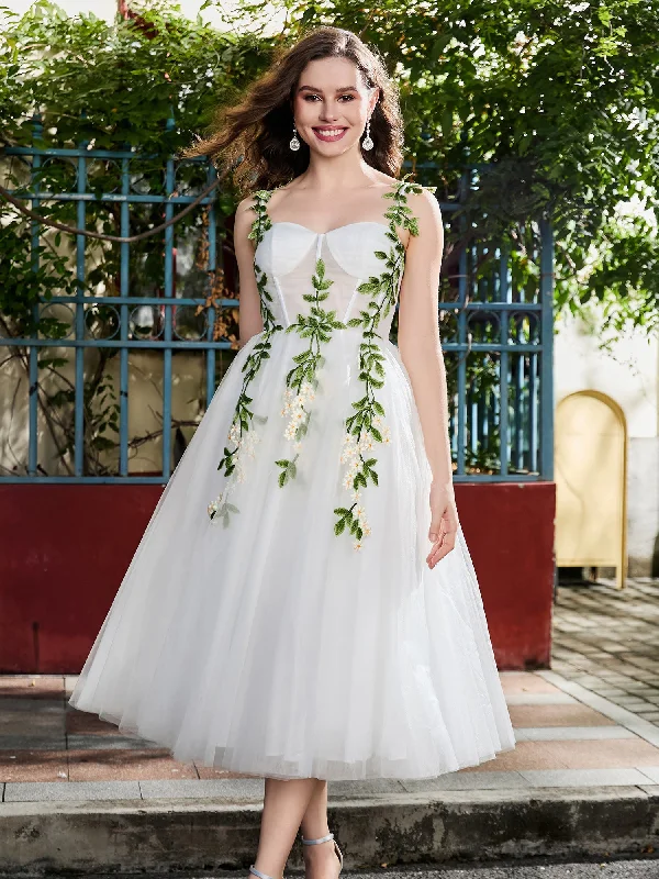 Corset Top A-Line Prom Dress with Flower Appliques Ivory