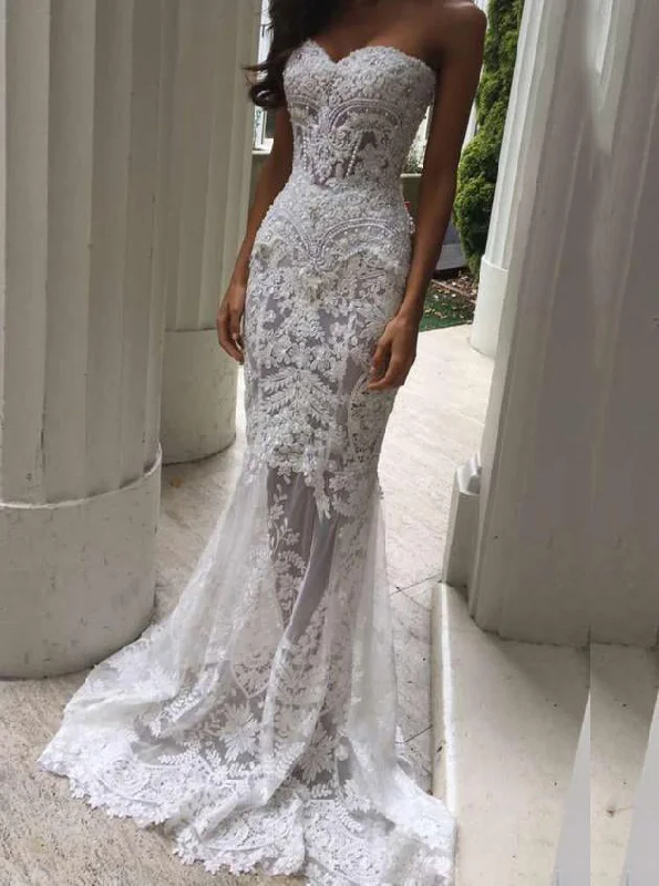 Sexy Mermaid Sweetheart Lace Appliques Beach Wedding Dress OW325